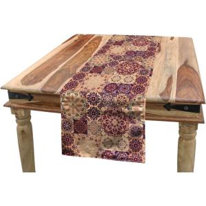 Ambesonne Moroccan Table Runner, Grid Style Ornate Ceramic Style Tile Orient Vintage Inspirations, Dining Room Kitchen Rectangular Runner, 16″ X 72″, Maroon Pale Orange Dark Blue(Maroon Pale Orange Dark Blue)