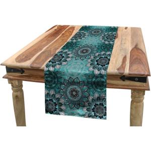 Ambesonne Moroccan Table Runner, Grid Style Ornate Ceramic Style Tile Orient Vintage Inspirations, Dining Room Kitchen Rectangular Runner, 16″ X 72″, Maroon Pale Orange Dark Blue(Taupe Black Turquoise)