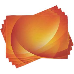 Ambesonne Orange Place Mats Set of 8, Colorful Smooth Twist Lines Sun Abstraction Energy Flow Waves Curves Art, Washable Fabric Placemats for Dining Table, Placemat 8 pcs, Orange Yellow