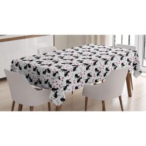 Ambesonne Pets Tablecloth, Cats with Hearts Valentines Day Theme Lovers Kitten Meow Doodle, Rectangle Satin Table Cover Accent for Dining Room and Kitchen, 52″ X 70″, Black Magenta and Blue
