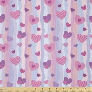 Ambesonne Purple Fabric by The Yard, Valentines Day Hearts with Verical Abstract Stipes Vintage Sentimental Composition, Stretch Knit Fabric for Clothing Sewing and Arts Crafts, 5 Yards, Multicolor(Multicolor)