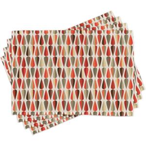 Ambesonne Retro Place Mats Set of 4, Sixties and Seventies Style Geometric Round Shaped Repeated Symmetric Design, Washable Fabric Placemats for Dining Table, Standard Size, Orange Cream