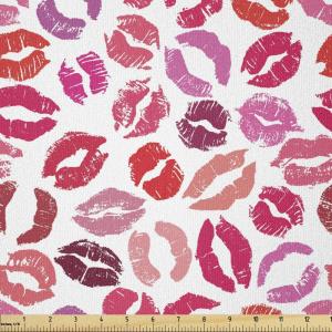 Ambesonne Romantic Fabric by The Yard, Love Theme Colorful Illustration of Lipstick Kisses Pattern Valentines Art, Stretch Knit Fabric for Clothing Sewing and Arts Crafts, 2 Yards, Multicolor(Multicolor)