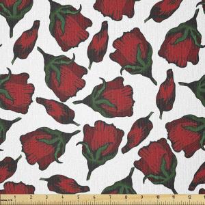 Ambesonne Roses Fabric by The Yard, Flowers Petals and Buds on Plain Backdrop Valentines Day Themed Print, Stretch Knit Fabric for Clothing Sewing and Arts Crafts, 3 Yards, Vermilion Emerald White(Vermilion Emerald White)