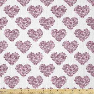 Ambesonne Spring Fabric by The Yard, Blossoms Forms Heart Shapes Valentine’s Day Orderly Repeated Illustration, Stretch Knit Fabric for Clothing Sewing and Arts Crafts, 3 Yards, White Pale Fuchsia(White Pale Fuchsia)