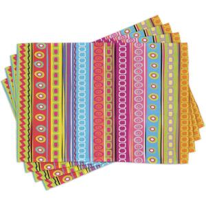 Ambesonne Striped Place Mats Set of 4, Colorful Retro Stripes Circles Boho Pattern 90’s Style Rainbow Art Print, Washable Fabric Placemats for Dining Table, Standard Size, Fuchsia Blue