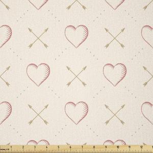 Ambesonne Valentines Fabric by The Yard, Arrow and Hearts Simplistic Cutsy Illustration, Stretch Knit Fabric for Clothing Sewing and Arts Crafts, 2 Yards, Champagne Ruby