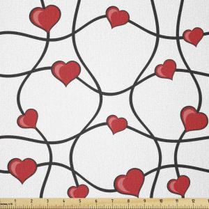Ambesonne Valentines Fabric by The Yard, Geometric Themed Illustration with Lines and Hearts Romantic Valentines Day, Stretch Knit Fabric for Clothing Sewing and Arts Crafts, 3 Yards, Red Black White(Red Black White)