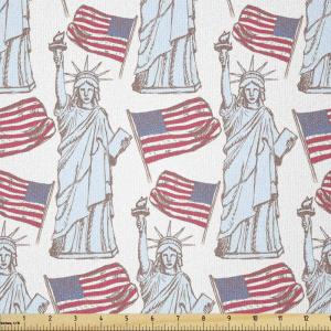 Ambesonne Vintage Valentine Fabric by The Yard, Romantic Beauty Repetitive Pattern with Irregular Hearts, Stretch Knit Fabric for Clothing Sewing and Arts Crafts, 10 Yards, Cream Vermilion(Red Blue)