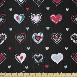 Ambesonne Vintage Valentine Fabric by The Yard, Romantic Beauty Repetitive Pattern with Irregular Hearts, Stretch Knit Fabric for Clothing Sewing and Arts Crafts, 10 Yards, Cream Vermilion(Black Red)