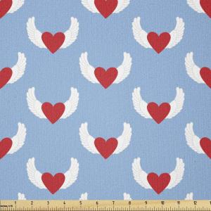 Ambesonne Vintage Valentine Fabric by The Yard, Romantic Beauty Repetitive Pattern with Irregular Hearts, Stretch Knit Fabric for Clothing Sewing and Arts Crafts, 10 Yards, Cream Vermilion(Blue Vermilion)