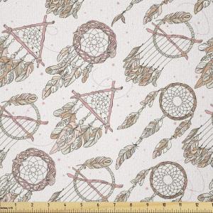 Ambesonne Vintage Valentine Fabric by The Yard, Romantic Beauty Repetitive Pattern with Irregular Hearts, Stretch Knit Fabric for Clothing Sewing and Arts Crafts, 10 Yards, Cream Vermilion(Brown Beige)