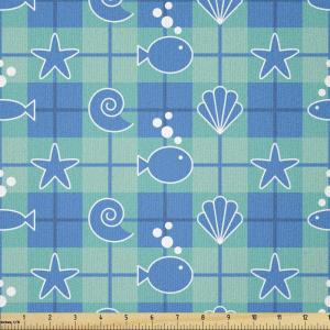 Ambesonne Vintage Valentine Fabric by The Yard, Romantic Beauty Repetitive Pattern with Irregular Hearts, Stretch Knit Fabric for Clothing Sewing and Arts Crafts, 10 Yards, Cream Vermilion(Mint Green)