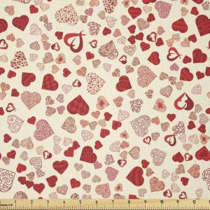 Ambesonne Vintage Valentine Fabric by The Yard, Romantic Beauty Repetitive Pattern with Irregular Hearts, Stretch Knit Fabric for Clothing Sewing and Arts Crafts, 10 Yards, Cream Vermilion(Cream Vermilion)