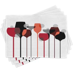 Ambesonne Wine Place Mats Set of 4, Abstract Drink Glasses Silhouettes Dots Alcohol Theme Modern, Washable Fabric Placemats for Dining Table, Standard Size, Black Grey