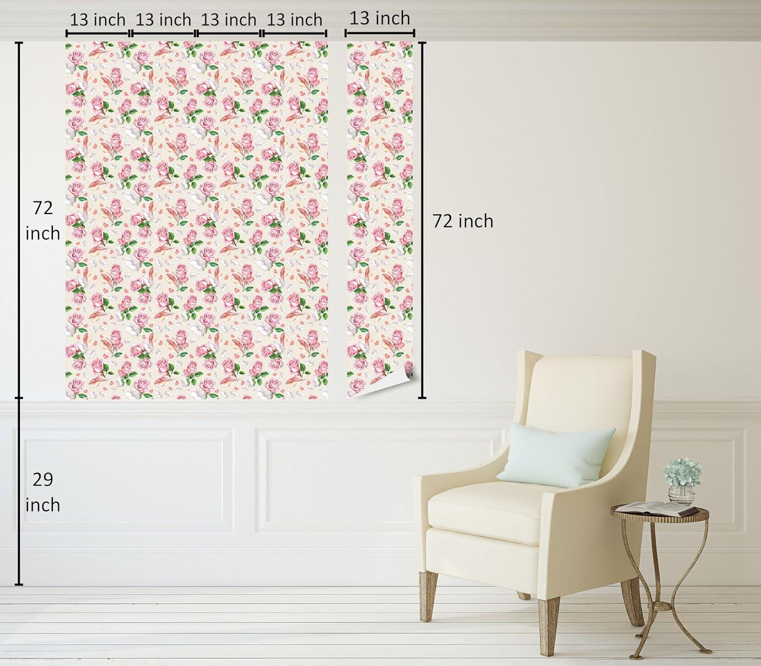 imageAmbesonne Floral Peel amp Stick Wallpaper for Home Romantic Concept Art Featuring Rose Flowers Hearts Leaves Valentine SelfAdhesive Living Room Kitchen Accent 13 x 72 Pastel Pink and Fern Green