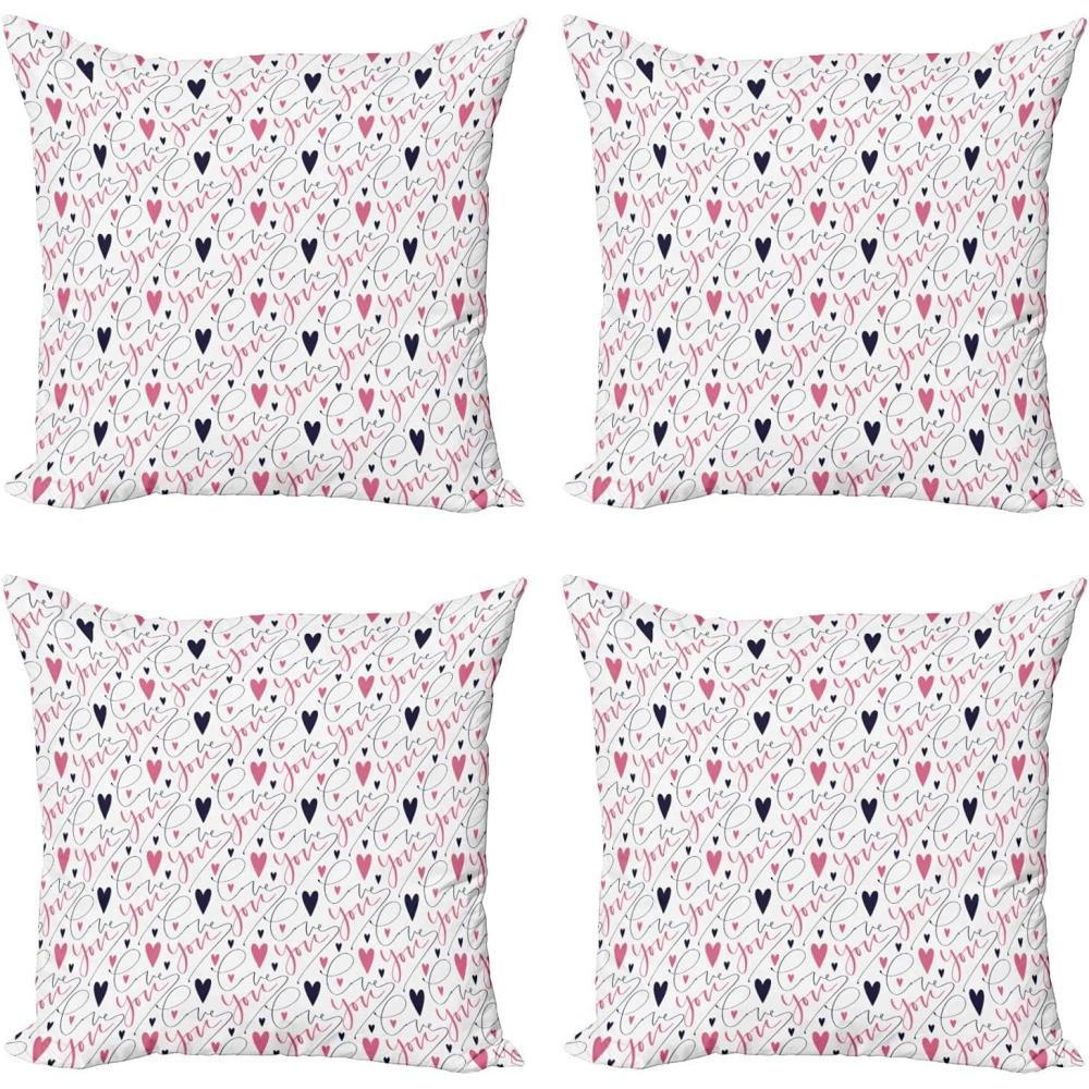 imageAmbesonne Valentines Day Decorative Throw Pillow Case Pack of 4 Romantic Print of Love You Cursive Calligraphy with Hearts Cushion Cover for Couch Living Room Car 20 Dried Rose Navy Blue24