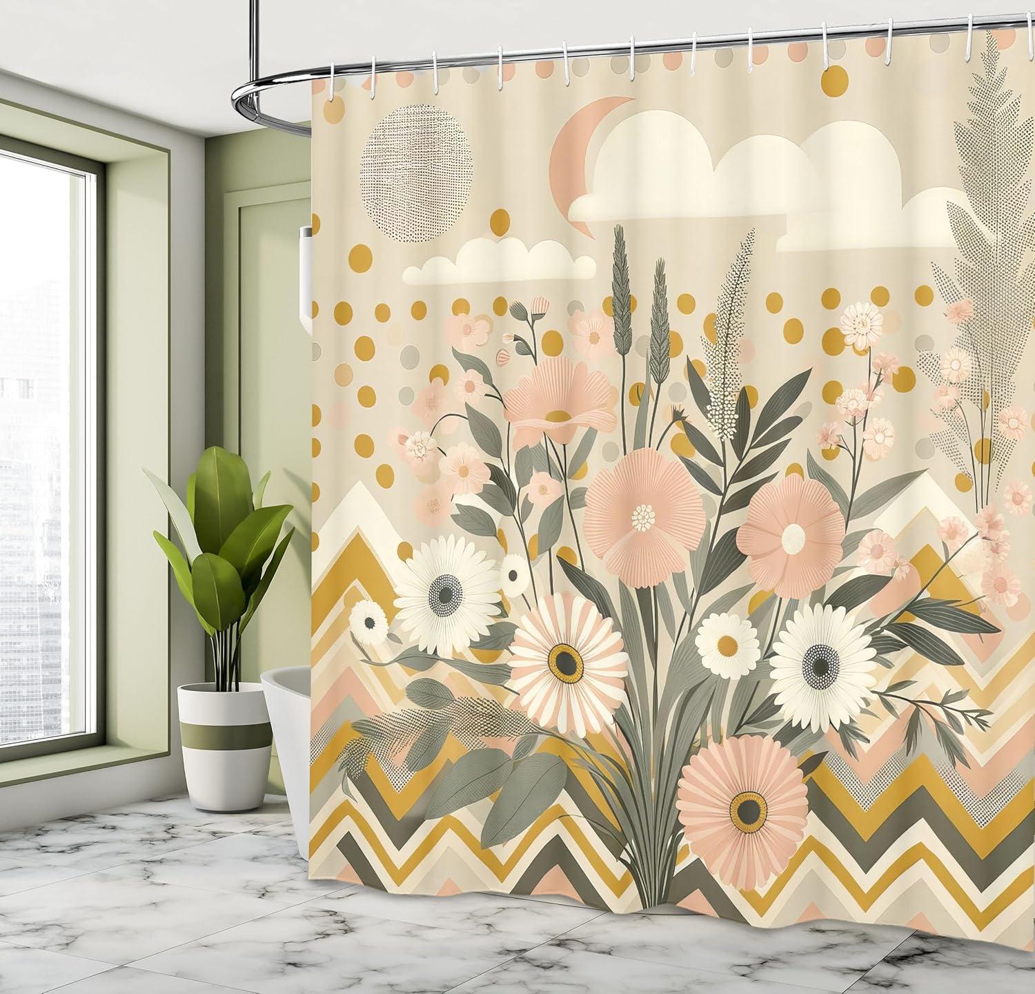 imageAmbesonne Colorful Shower Curtain Retro Design Groovy Valentines Day Hearts Pattern on Plain Back 90s Feeling Cloth Fabric Bathroom Decor Set with Hooks 69 W x 75 L White MulticolorBlush Eggshell Amber