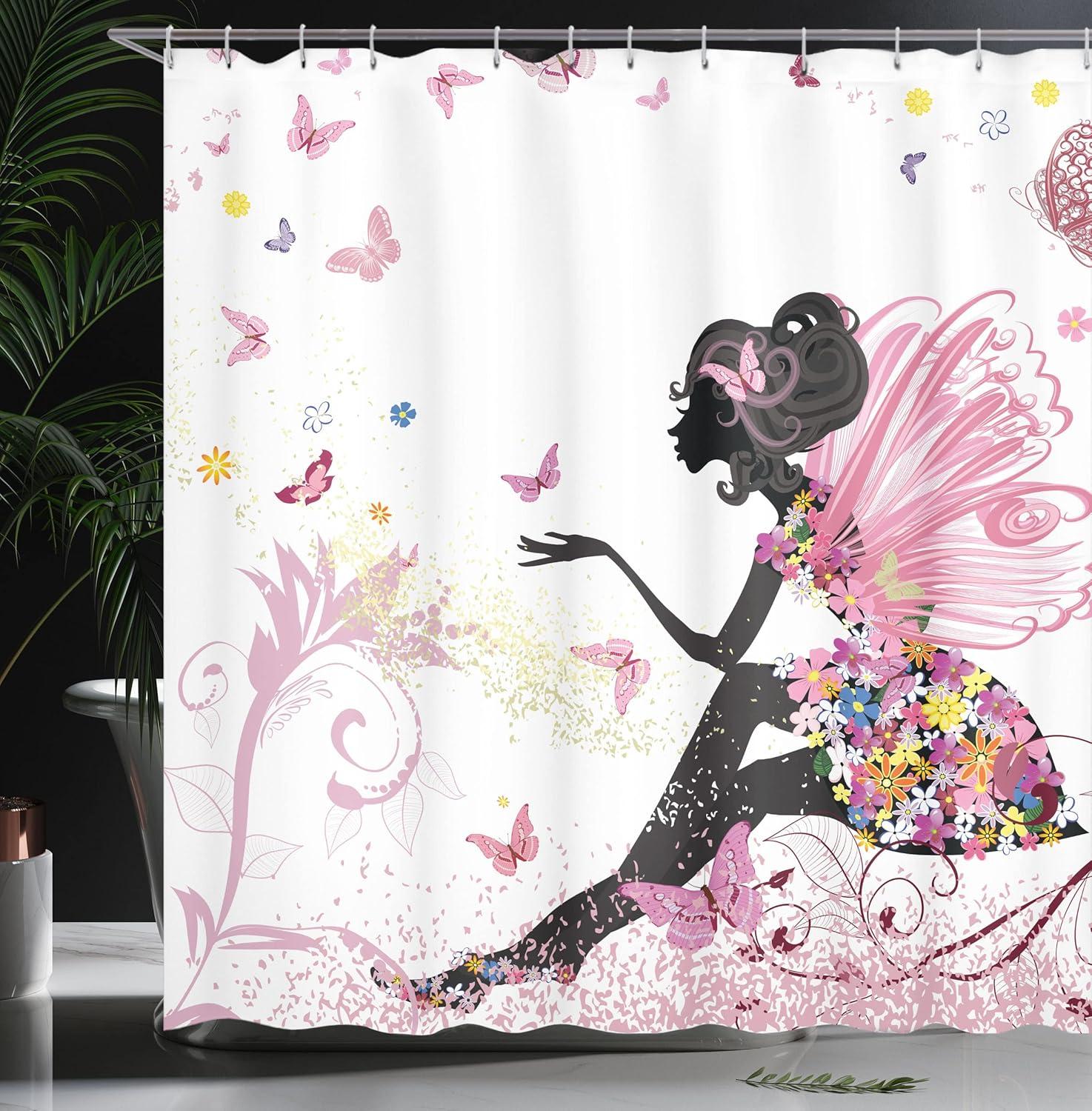 imageAmbesonne Colorful Shower Curtain Retro Design Groovy Valentines Day Hearts Pattern on Plain Back 90s Feeling Cloth Fabric Bathroom Decor Set with Hooks 69 W x 75 L White MulticolorPink White