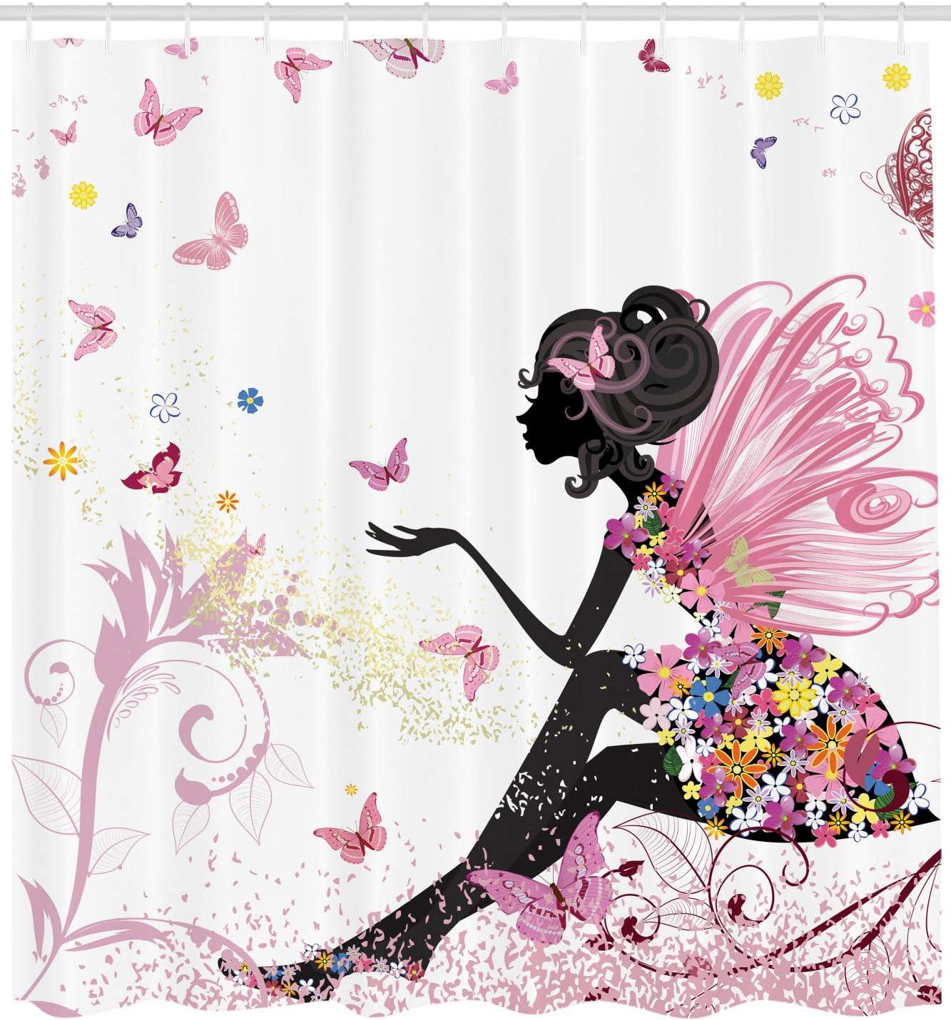 imageAmbesonne Colorful Shower Curtain Retro Design Groovy Valentines Day Hearts Pattern on Plain Back 90s Feeling Cloth Fabric Bathroom Decor Set with Hooks 69 W x 75 L White MulticolorPink White