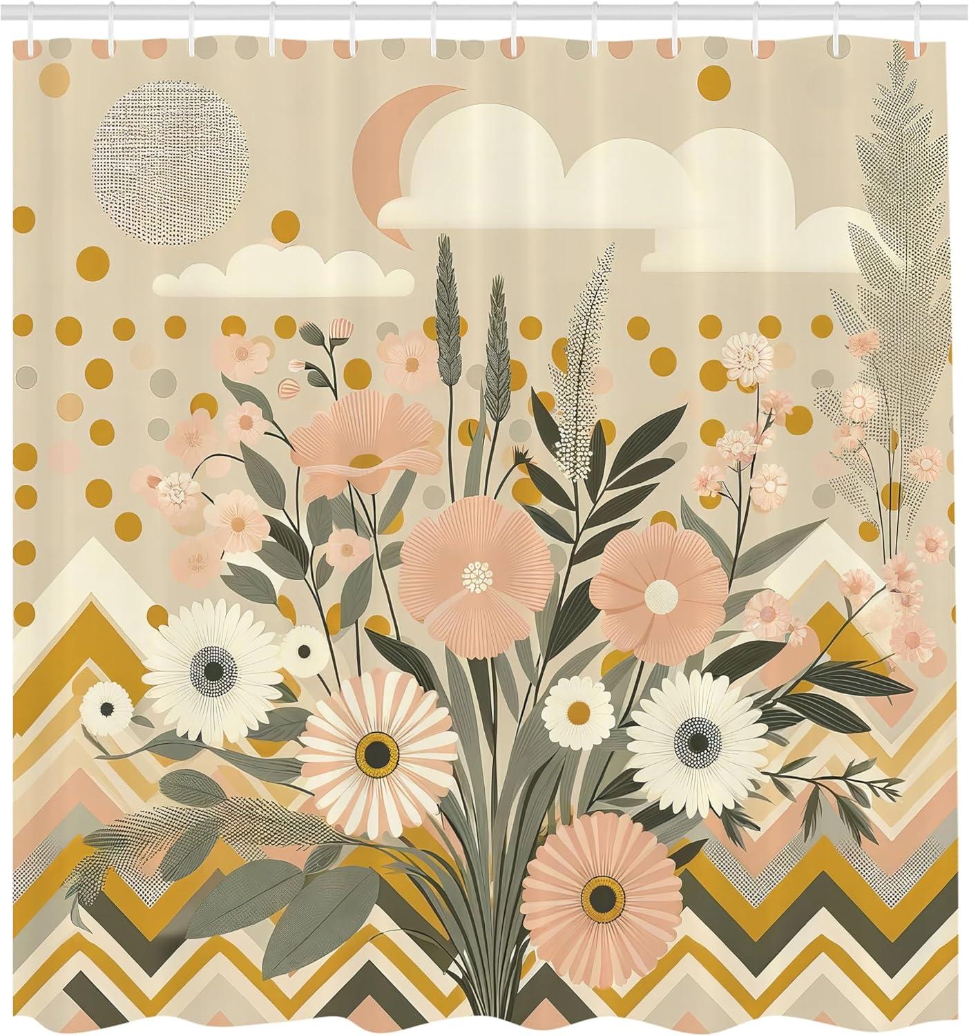 imageAmbesonne Colorful Shower Curtain Retro Design Groovy Valentines Day Hearts Pattern on Plain Back 90s Feeling Cloth Fabric Bathroom Decor Set with Hooks 69 W x 75 L White MulticolorBlush Eggshell Amber