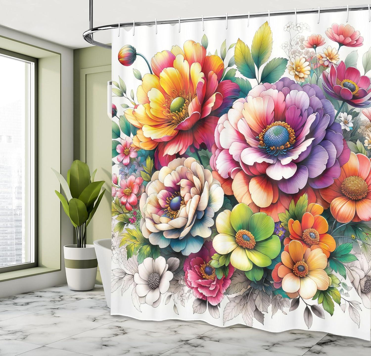imageAmbesonne Colorful Shower Curtain Retro Design Groovy Valentines Day Hearts Pattern on Plain Back 90s Feeling Cloth Fabric Bathroom Decor Set with Hooks 69 W x 75 L White MulticolorWhite Lime Green Lilac