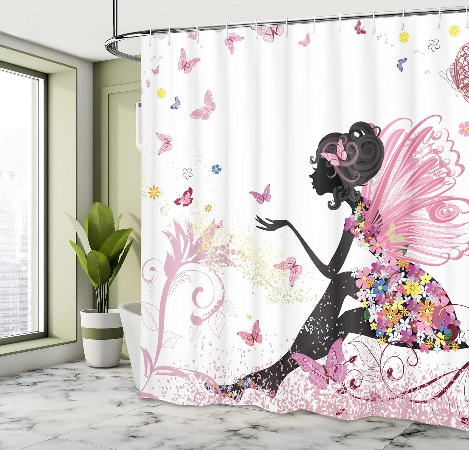 imageAmbesonne Colorful Shower Curtain Retro Design Groovy Valentines Day Hearts Pattern on Plain Back 90s Feeling Cloth Fabric Bathroom Decor Set with Hooks 69 W x 75 L White MulticolorPink White