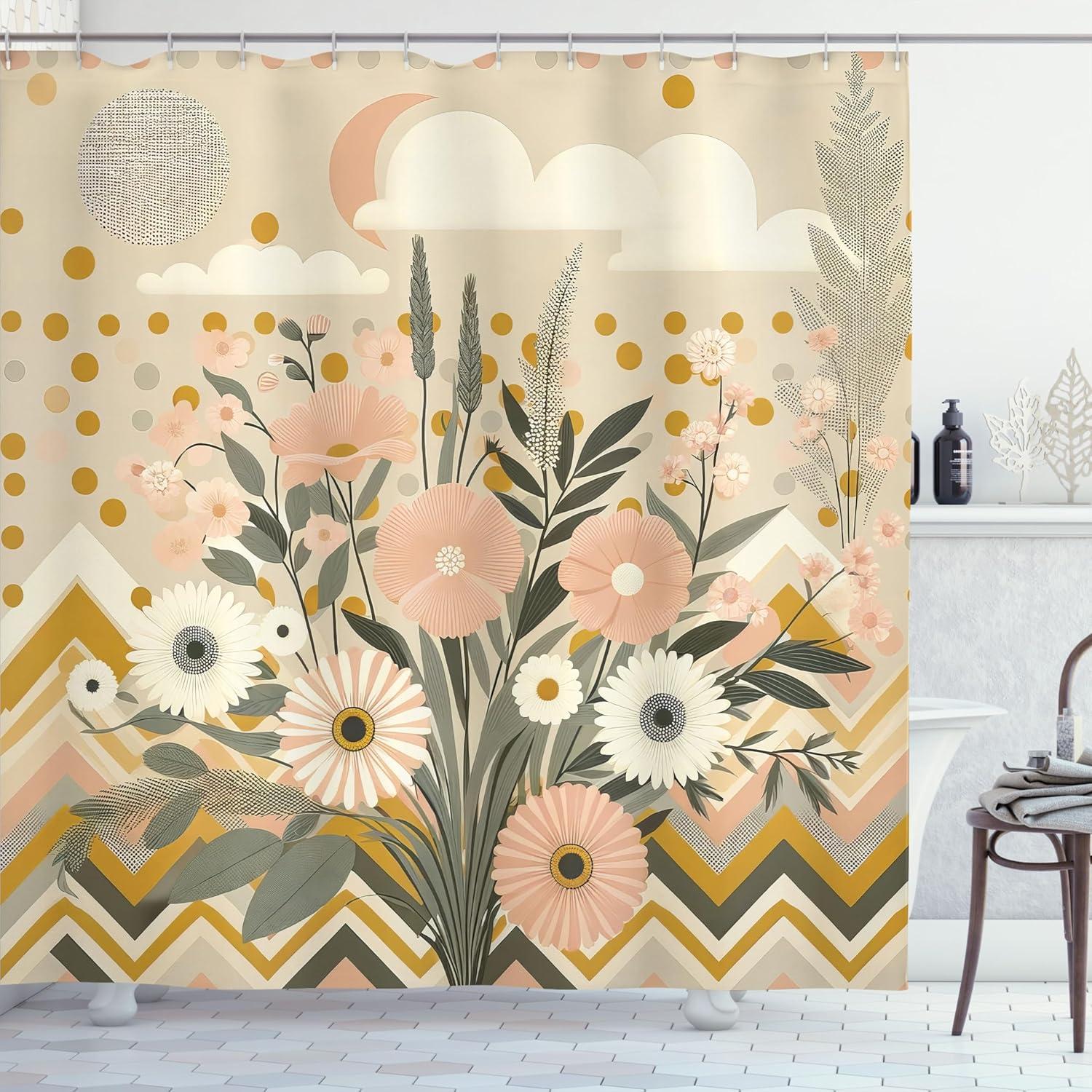 imageAmbesonne Colorful Shower Curtain Retro Design Groovy Valentines Day Hearts Pattern on Plain Back 90s Feeling Cloth Fabric Bathroom Decor Set with Hooks 69 W x 75 L White MulticolorBlush Eggshell Amber