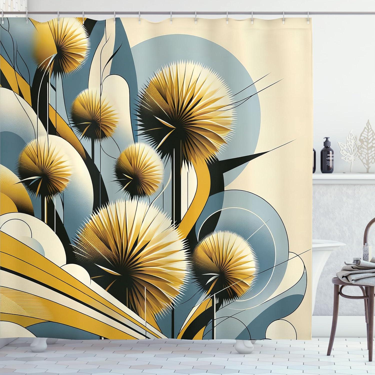 imageAmbesonne Colorful Shower Curtain Retro Design Groovy Valentines Day Hearts Pattern on Plain Back 90s Feeling Cloth Fabric Bathroom Decor Set with Hooks 69 W x 75 L White MulticolorMustard Blue Grey Cream