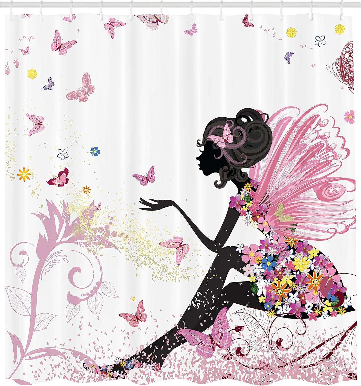 imageAmbesonne Colorful Shower Curtain Retro Design Groovy Valentines Day Hearts Pattern on Plain Back 90s Feeling Cloth Fabric Bathroom Decor Set with Hooks 69 W x 75 L White MulticolorPink White