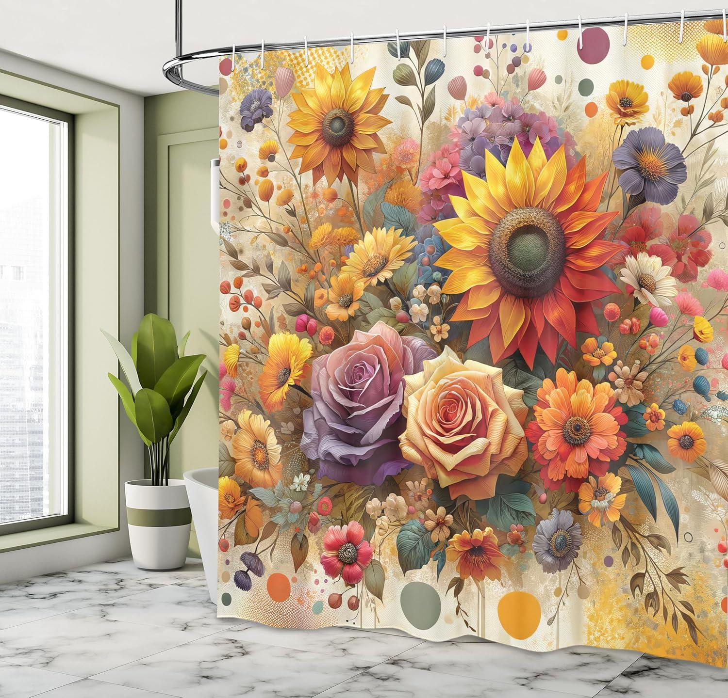 imageAmbesonne Colorful Shower Curtain Retro Design Groovy Valentines Day Hearts Pattern on Plain Back 90s Feeling Cloth Fabric Bathroom Decor Set with Hooks 69 W x 75 L White MulticolorIndigo Pale Green