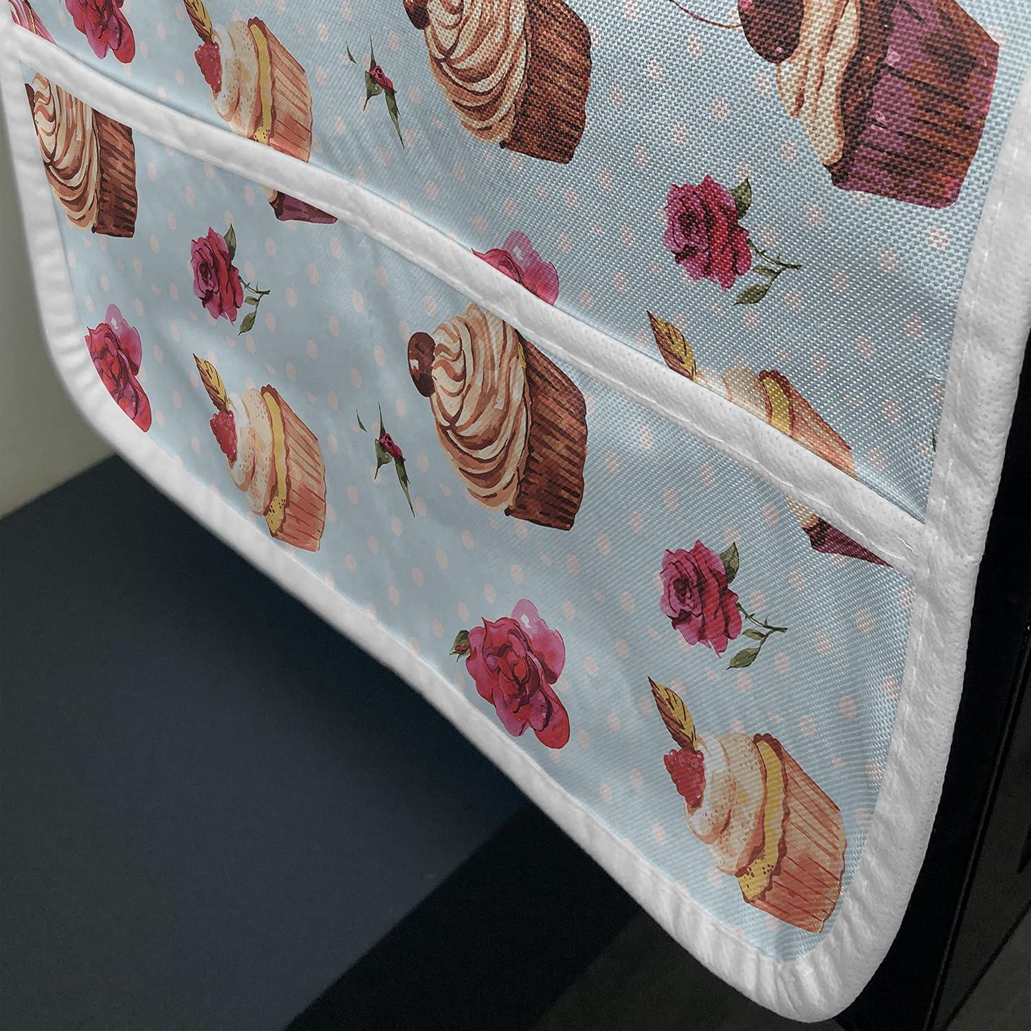 imageAmbesonne Cupcake Microwave Oven Cover Valentines Lovers Muffins with Romantic Roses Cherry on Polka Dot Retro Background Water Resistant Organizer with Pockets for Kitchen 36 x 12 MulticolorMulticolor