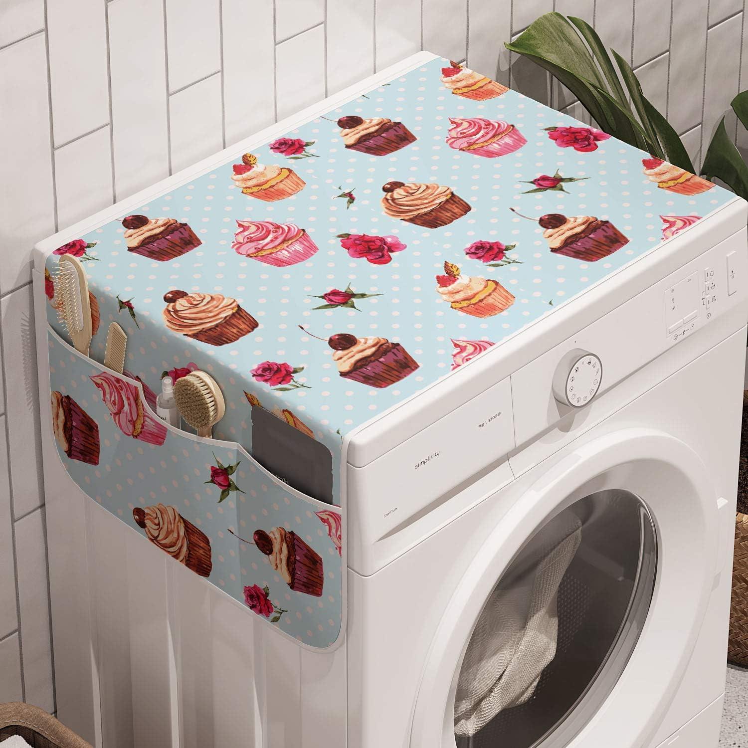 imageAmbesonne Cupcake Microwave Oven Cover Valentines Lovers Muffins with Romantic Roses Cherry on Polka Dot Retro Background Water Resistant Organizer with Pockets for Kitchen 36 x 12 MulticolorMulticolor