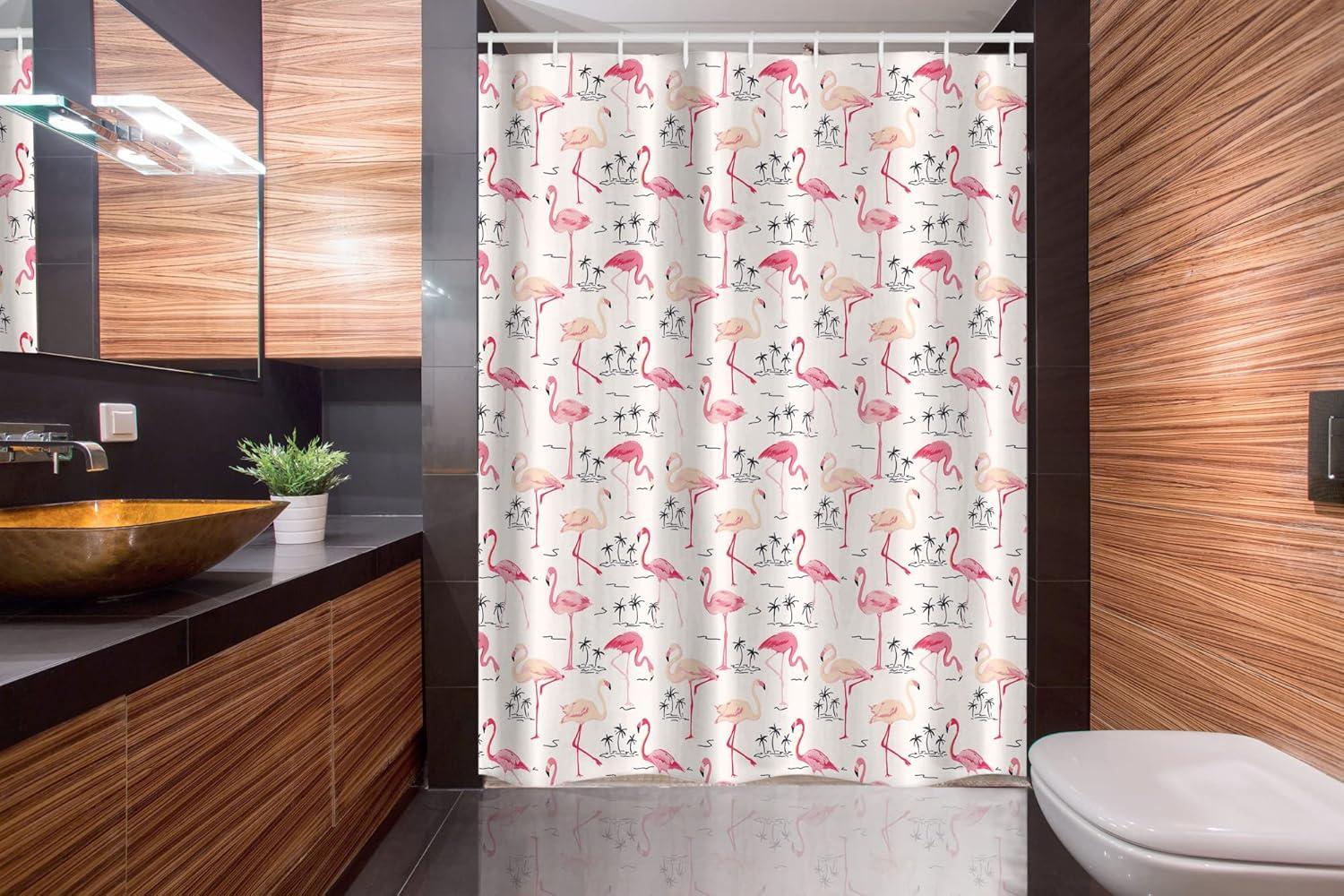 imageAmbesonne Flamingo Stall Shower Curtain Flamingos in Vintage Style Illustration Love and Romantic Animals Art Print Fabric Bathroom Decor Set with Hooks 54 W x 78 L Beige Pink