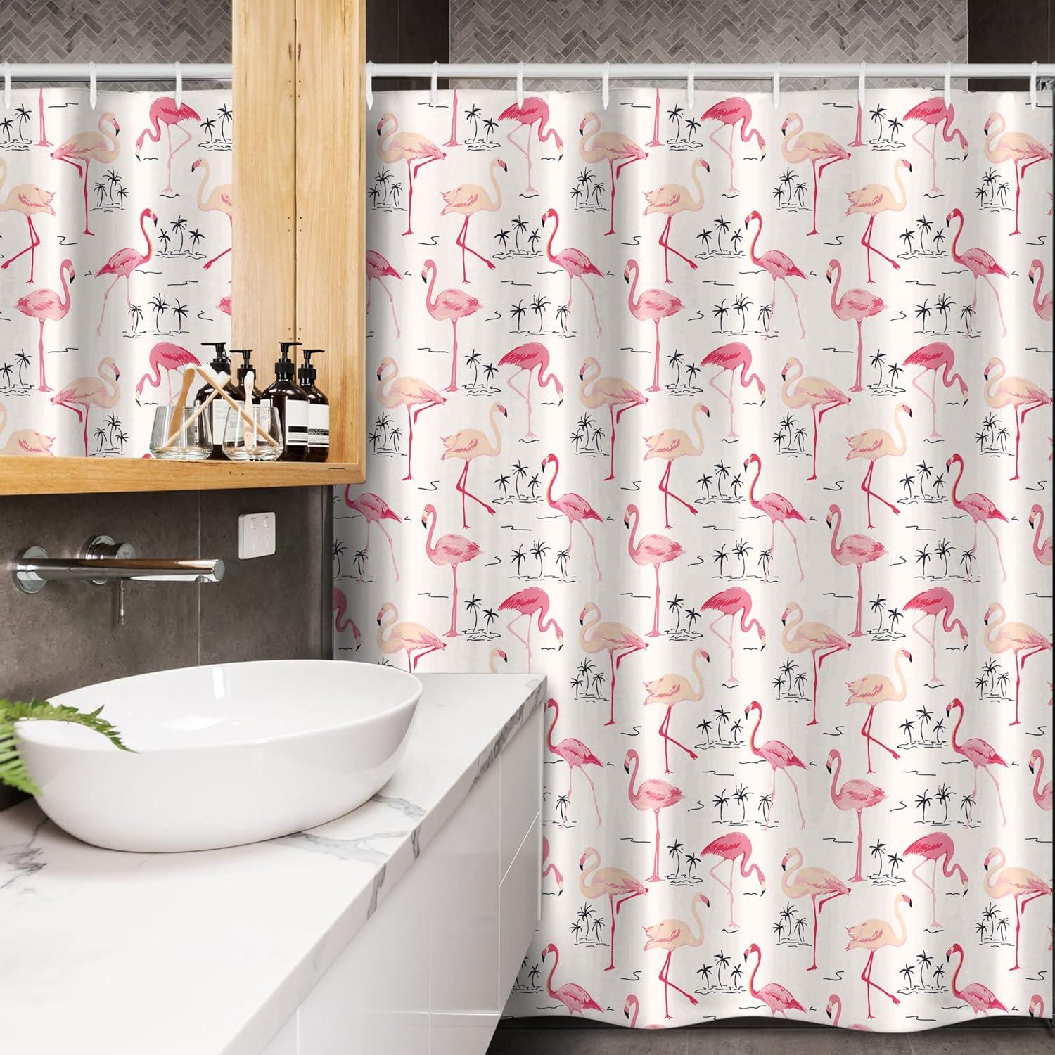 imageAmbesonne Flamingo Stall Shower Curtain Flamingos in Vintage Style Illustration Love and Romantic Animals Art Print Fabric Bathroom Decor Set with Hooks 54 W x 78 L Beige Pink
