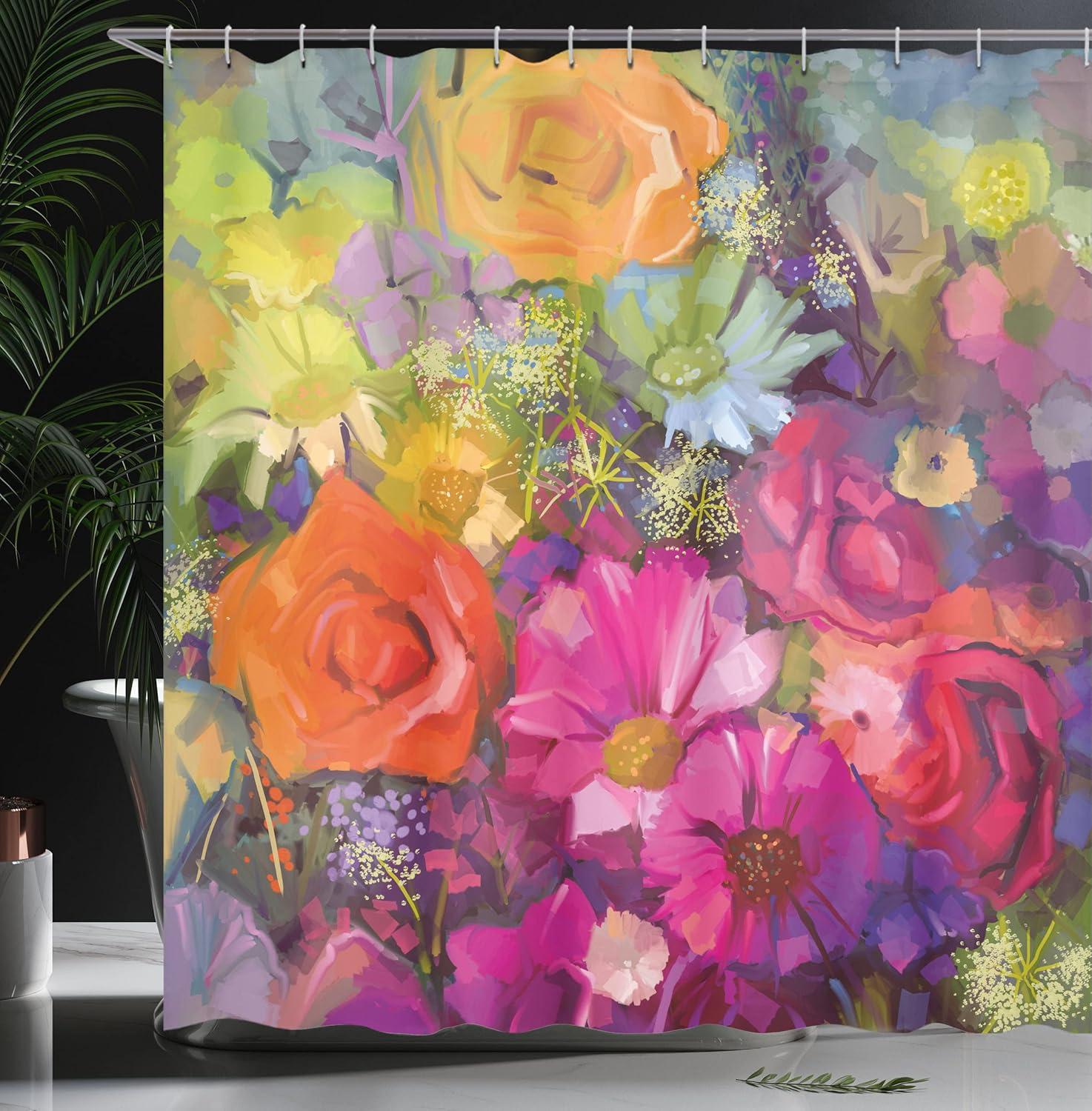 imageAmbesonne Floral Shower Curtain Vibrant Flower Bouquet with Daisy Peony Gerbera Petals Romantic Arrangement Print Cloth Fabric Bathroom Decor Set with Hooks 69 W x 75 L Multicolor Orange