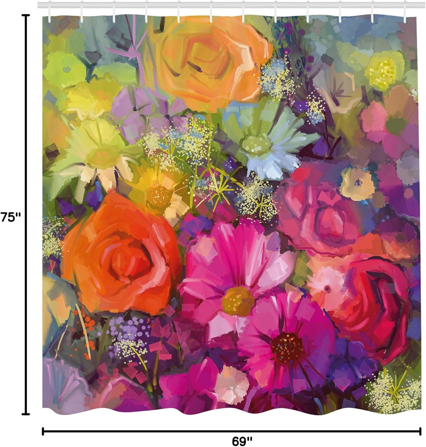imageAmbesonne Floral Shower Curtain Vibrant Flower Bouquet with Daisy Peony Gerbera Petals Romantic Arrangement Print Cloth Fabric Bathroom Decor Set with Hooks 69 W x 75 L Multicolor Orange