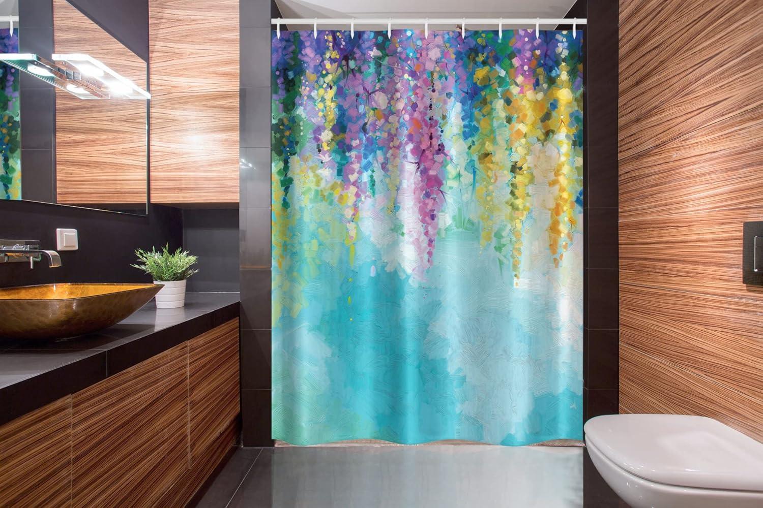 imageAmbesonne Flower Stall Shower Curtain Abstract Ivy Romantic and Landscape Spring Floral Art Nature Theme Fabric Bathroom Decor Set with Hooks 54 W x 78 L Sea Blue Sky Blue Off White