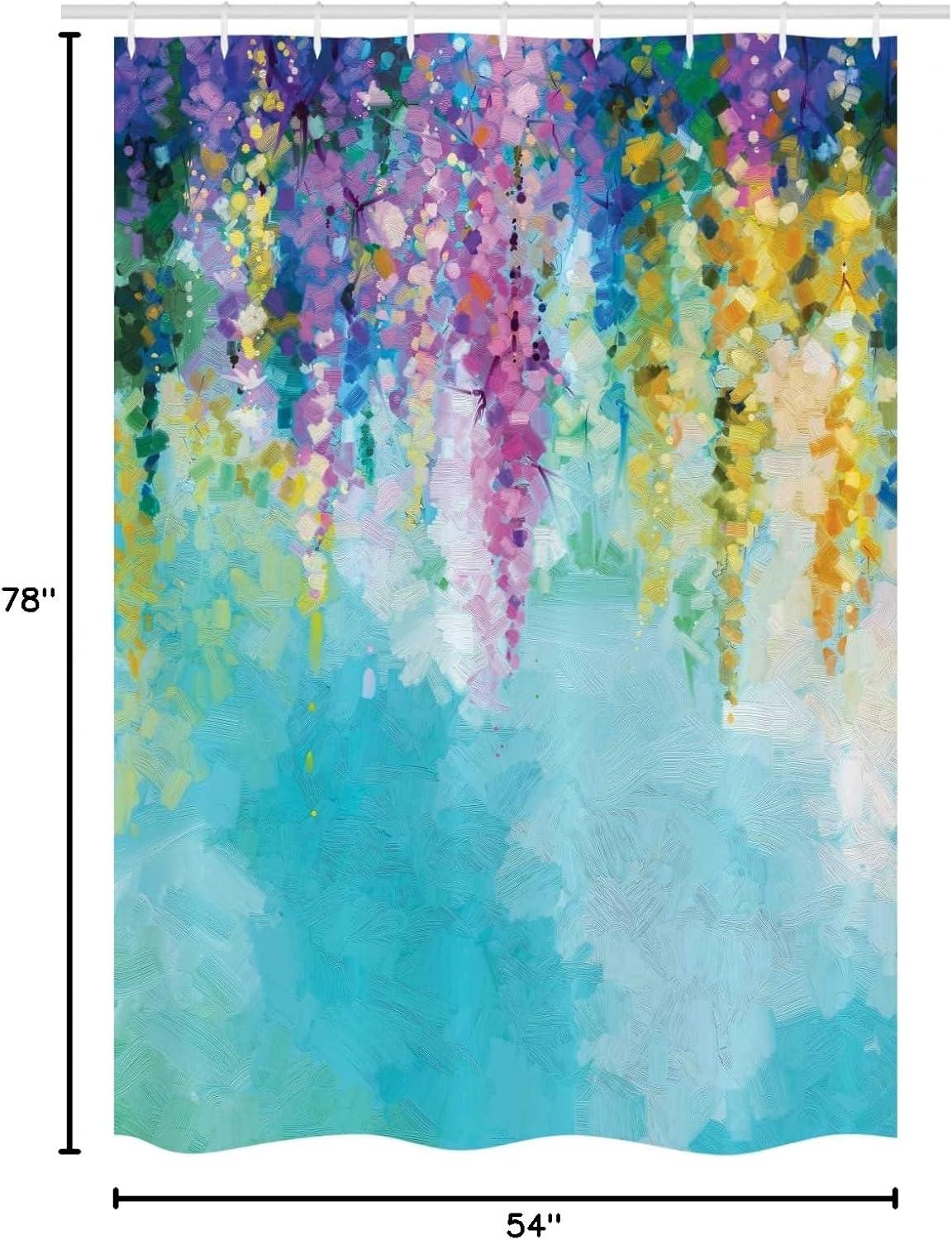 imageAmbesonne Flower Stall Shower Curtain Abstract Ivy Romantic and Landscape Spring Floral Art Nature Theme Fabric Bathroom Decor Set with Hooks 54 W x 78 L Sea Blue Sky Blue Off White