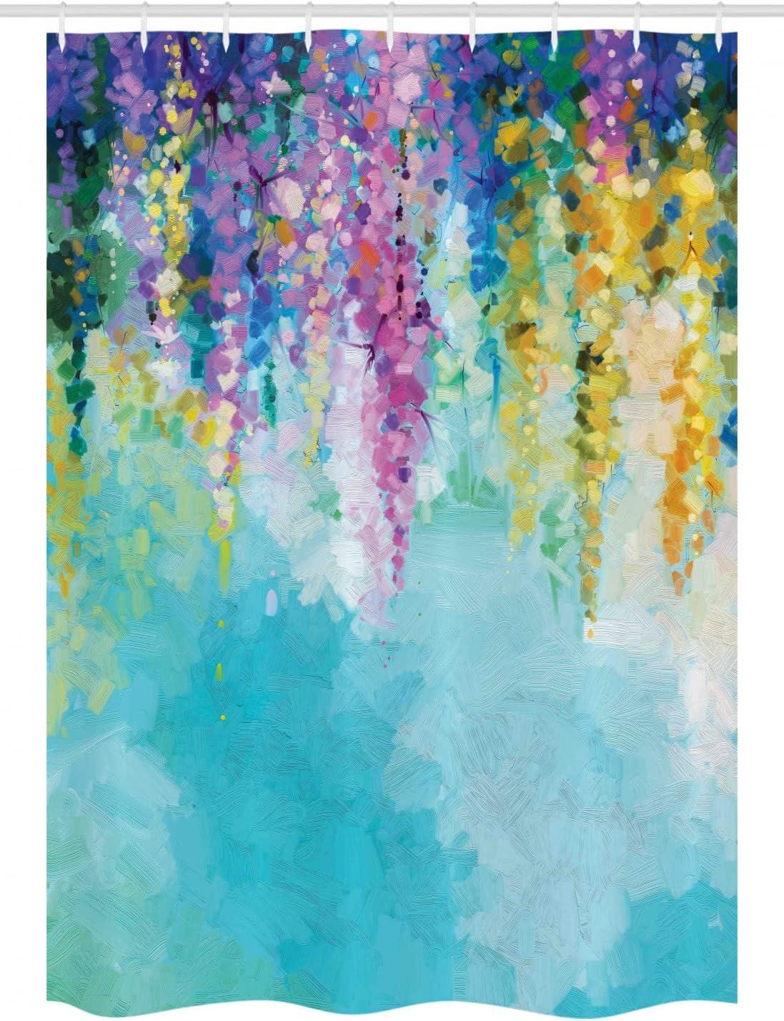 imageAmbesonne Flower Stall Shower Curtain Abstract Ivy Romantic and Landscape Spring Floral Art Nature Theme Fabric Bathroom Decor Set with Hooks 54 W x 78 L Sea Blue Sky Blue Off White