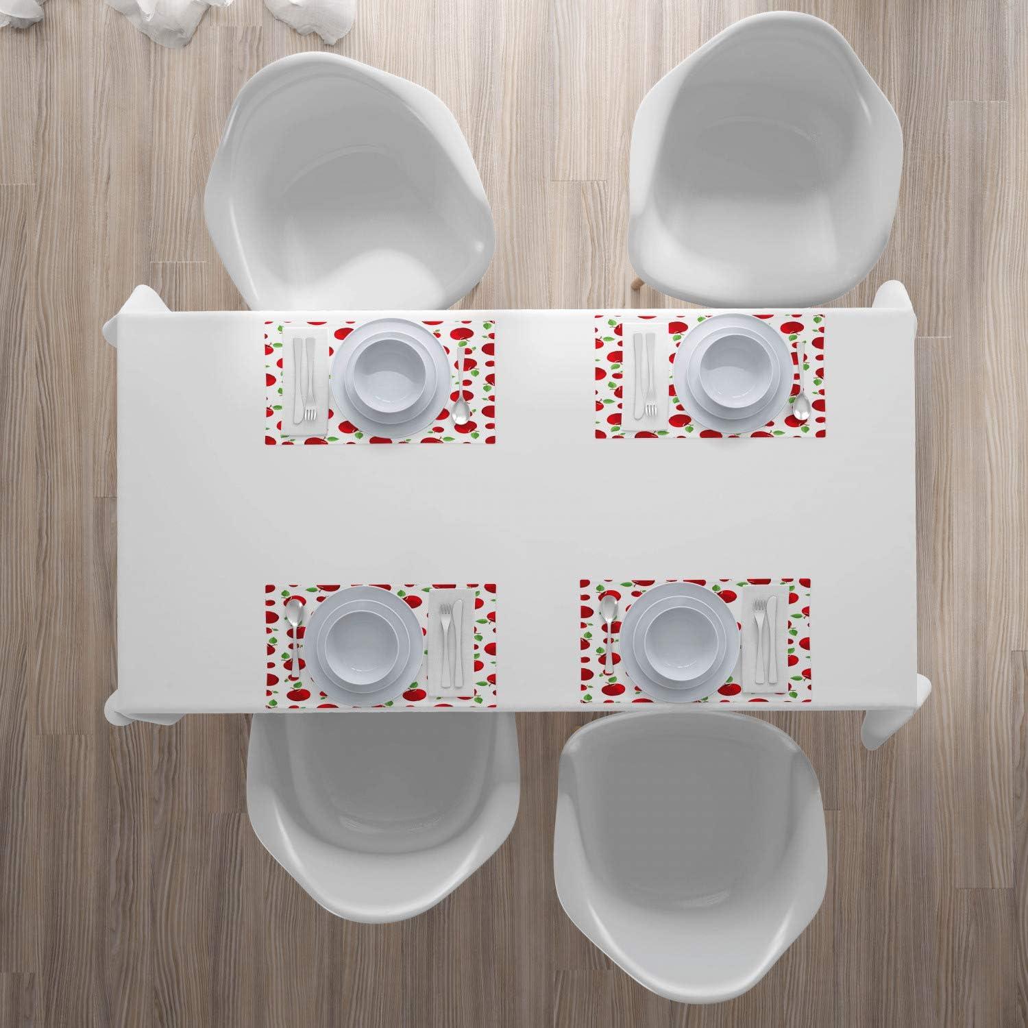 imageAmbesonne Fruits Place Mats Set of 4 Warm Colored Cartoon Style Red Apples Taste Food Garden Summer Eats Washable Fabric Placemats for Dining Table Standard Size White Green and Dark Pink