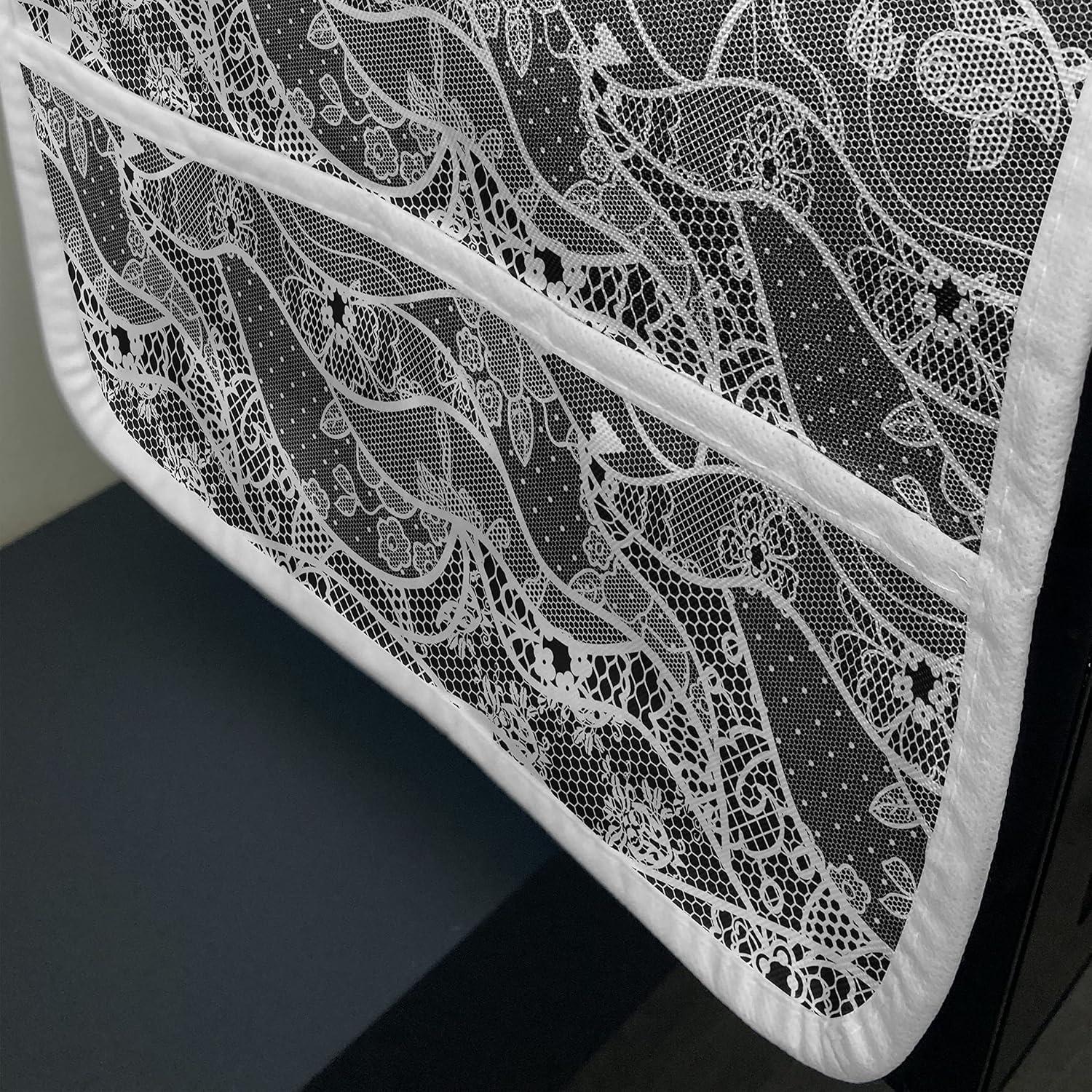 imageAmbesonne Gothic Microwave Oven Cover Vintage Royal Composition with Rose Flowers and Hearts Valentines Day Inspired Water Resistant Organizer with Pockets for Kitchen 36 x 12 Black WhiteBlack White