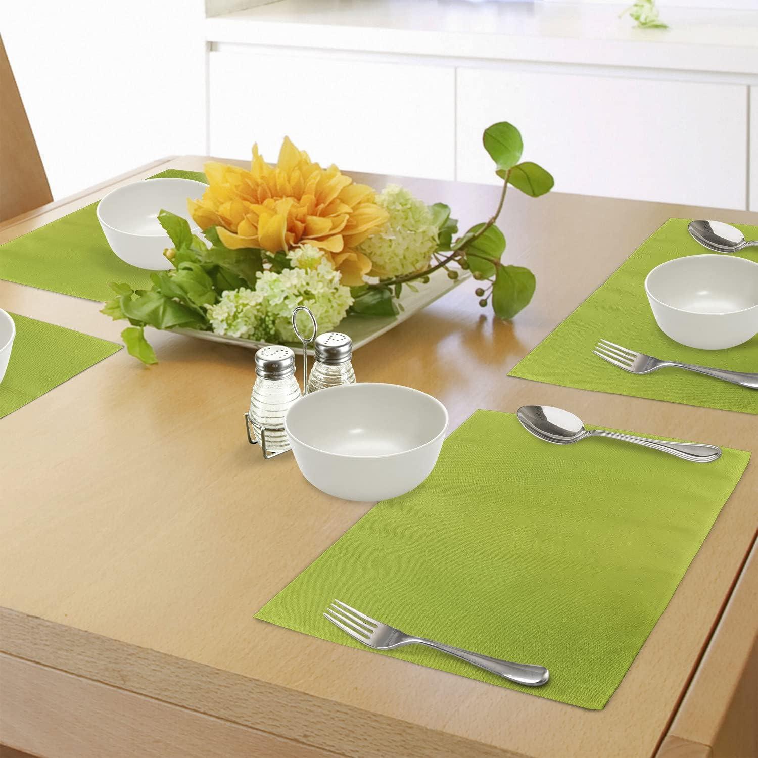 imageAmbesonne Lime Green Place Mats Set of 4 Empty Backdrop Blurry Off Focus Pastel Toned Shade Color Spring Theme Abstract Washable Fabric Placemats for Dining Table Standard Size Apple Green