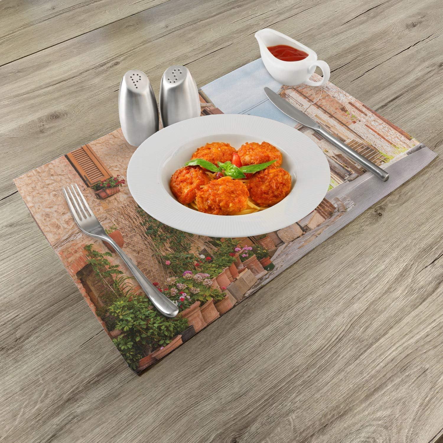 imageAmbesonne Mediterranean Place Mats Set of 4 Medieval Old Town in Tuscany Mediterranean Historic Culture Village Town Stone Photo Washable Fabric Placemats for Dining Table Standard Size Tan