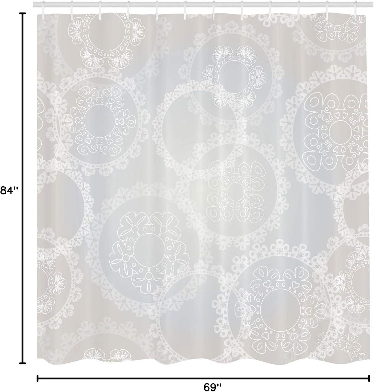 imageAmbesonne Pearls Shower Curtain Circles Lace Doily Pattern Modern and Romantic Bridal Style Design Artwork Print Cloth Fabric Bathroom Decor Set with Hooks 69 W x 84 L Grey White