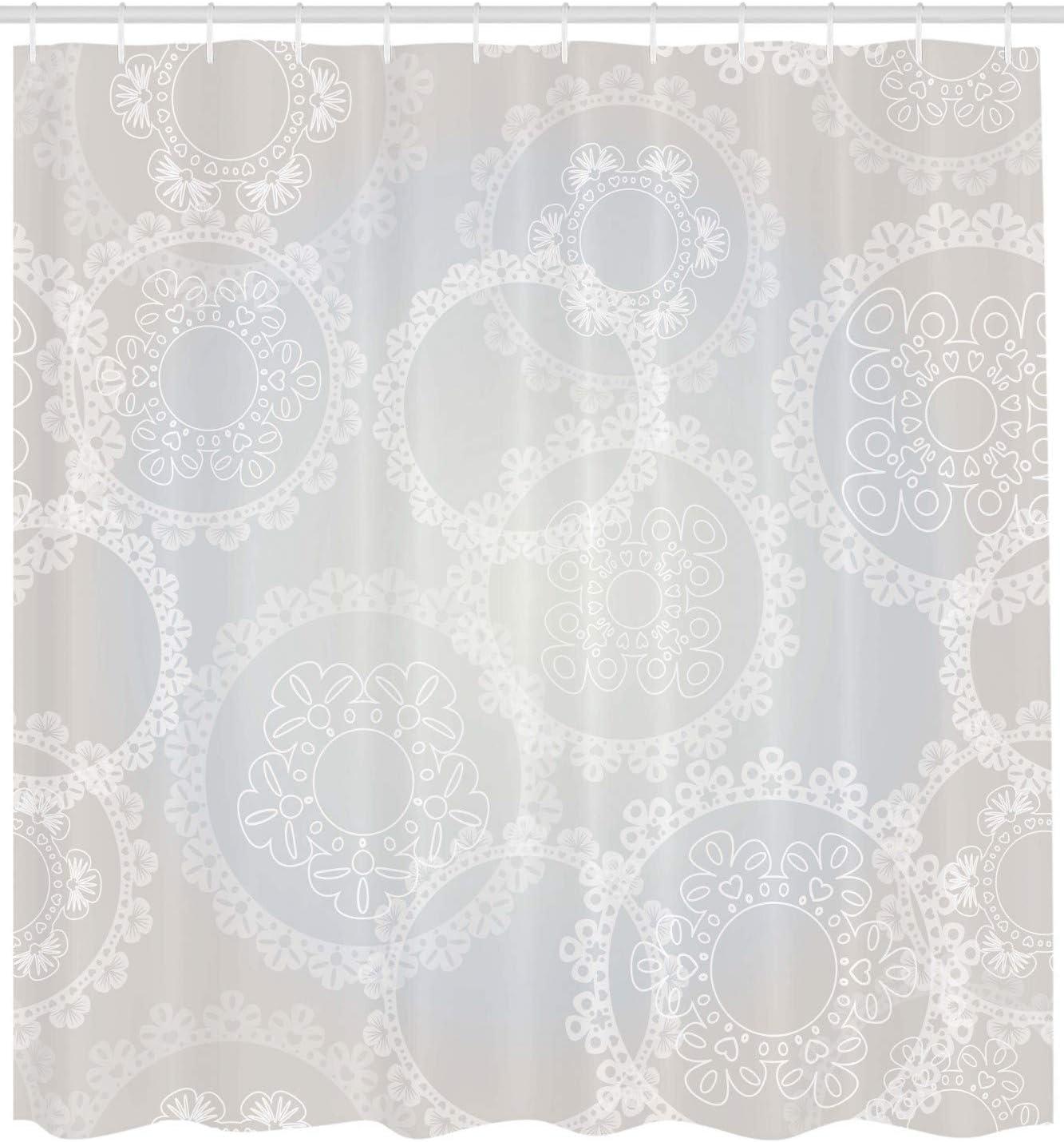 imageAmbesonne Pearls Shower Curtain Circles Lace Doily Pattern Modern and Romantic Bridal Style Design Artwork Print Cloth Fabric Bathroom Decor Set with Hooks 69 W x 84 L Grey White