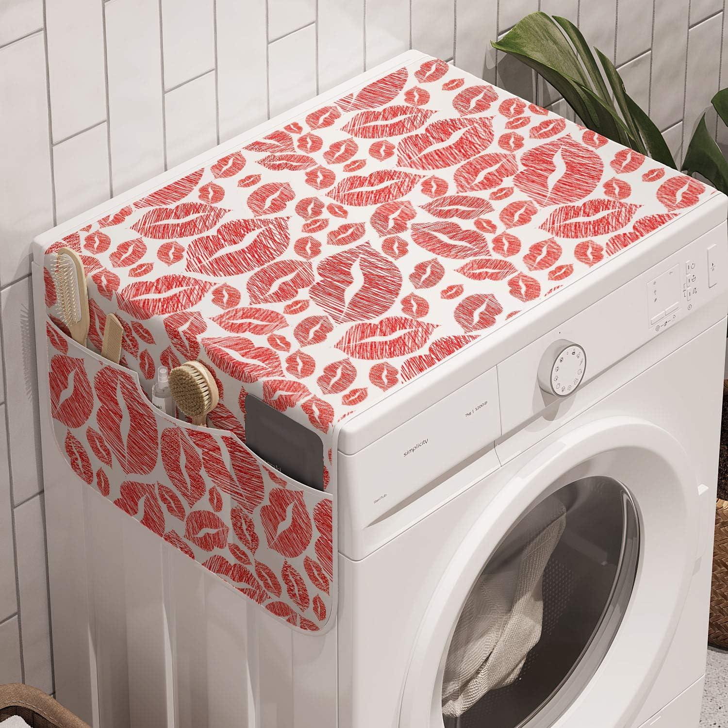 imageAmbesonne Romantic Microwave Oven Cover Soft Colored Hearts in Love Valentines Day Repetitive Pattern Water Resistant Organizer with Pockets for Kitchen 36 x 12 Pale Yellow Pale PinkVermilion and White