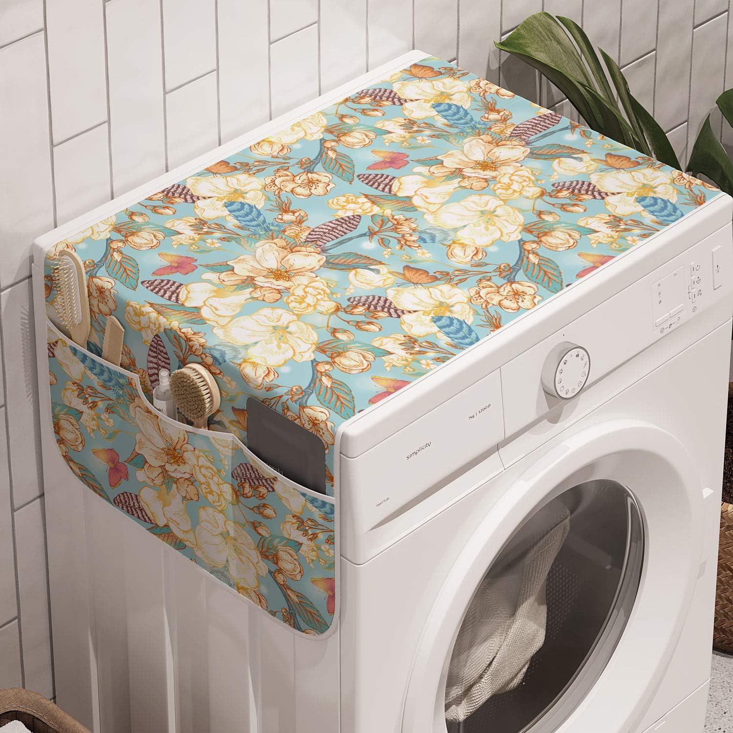 imageAmbesonne Romantic Microwave Oven Cover Soft Colored Hearts in Love Valentines Day Repetitive Pattern Water Resistant Organizer with Pockets for Kitchen 36 x 12 Pale Yellow Pale PinkPale Blue Purple White