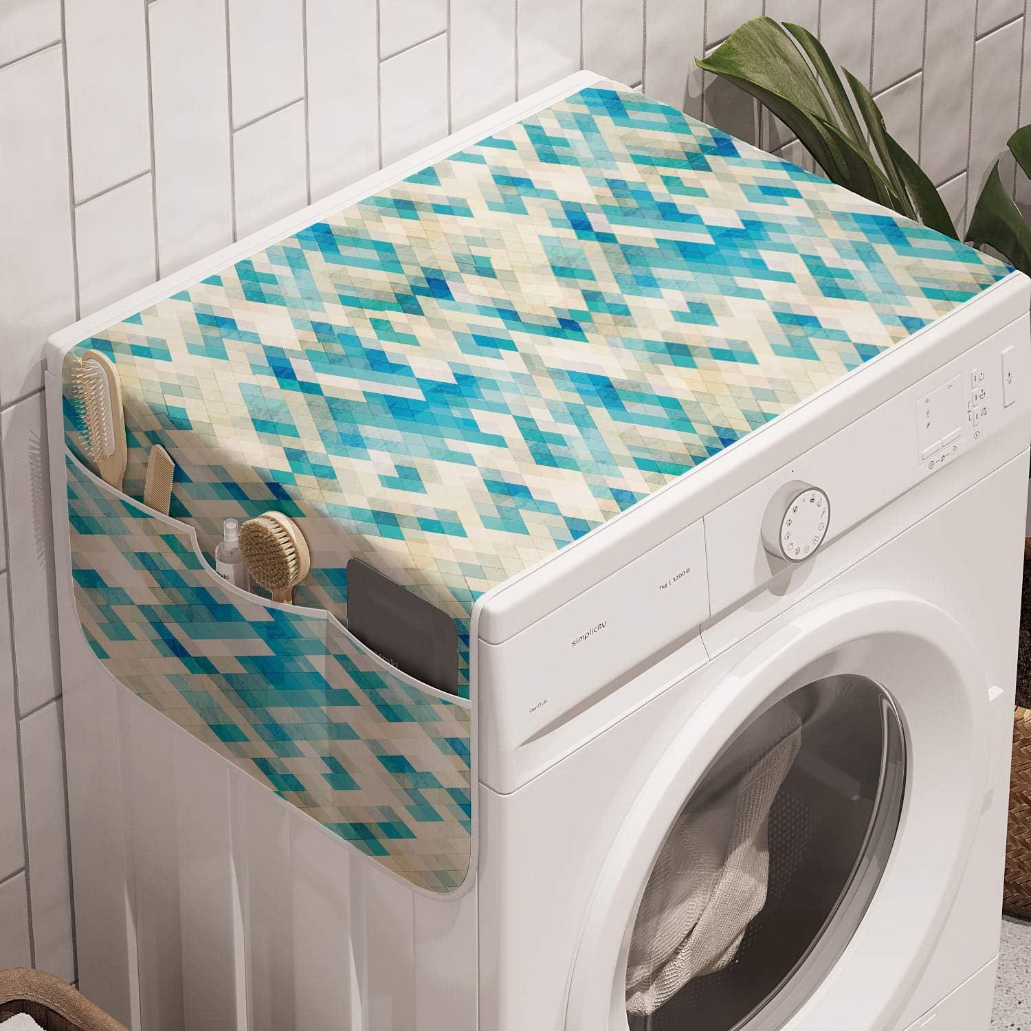 imageAmbesonne Romantic Microwave Oven Cover Soft Colored Hearts in Love Valentines Day Repetitive Pattern Water Resistant Organizer with Pockets for Kitchen 36 x 12 Pale Yellow Pale PinkTurquoise White