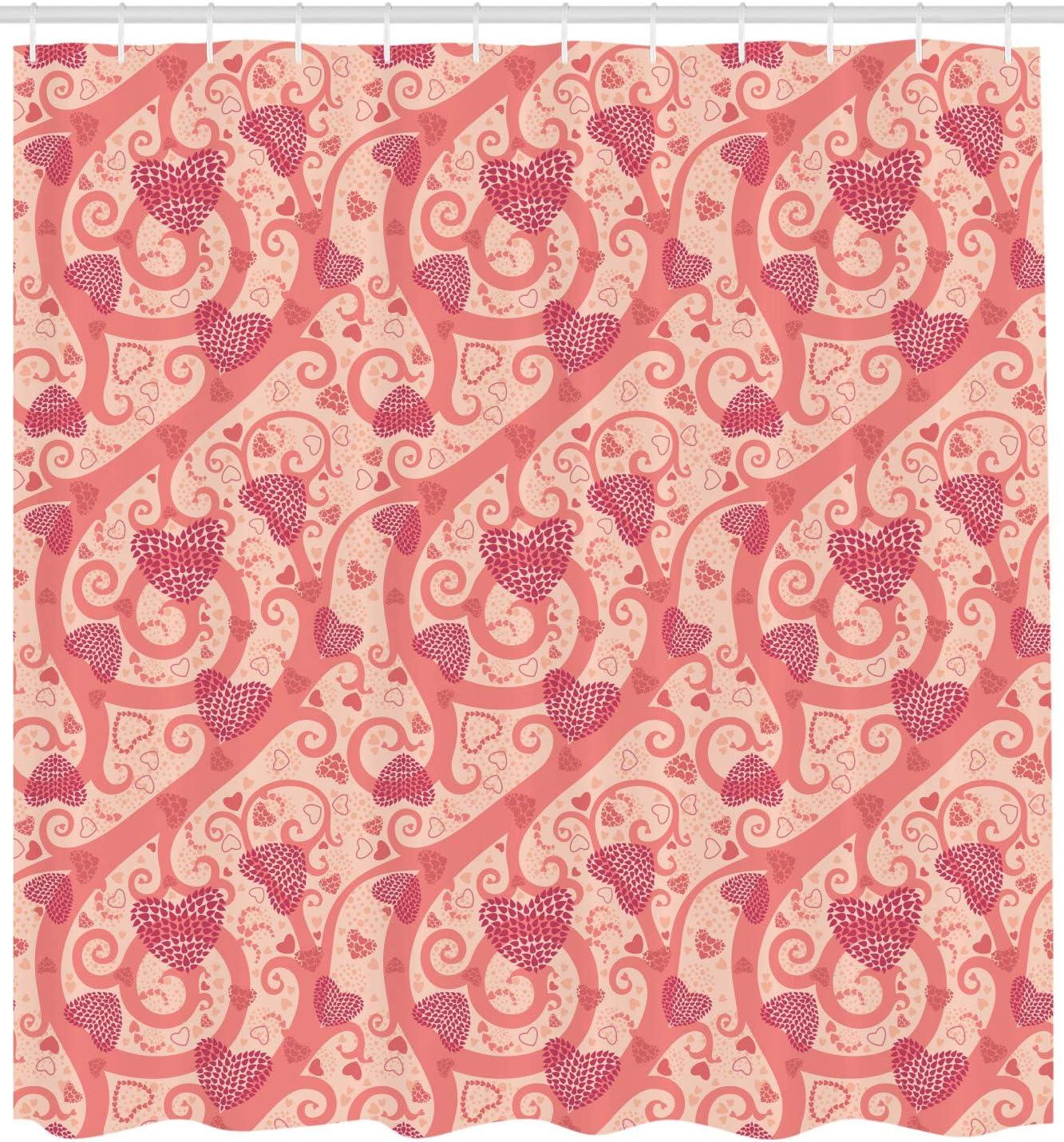 imageAmbesonne Romantic Shower Curtain Flowers Hearts Valentines Celebration Birthday Lovers Twiggy Branches Cloth Fabric Bathroom Decor Set with Hooks 69 W x 84 L Coral Pale Peach Pink